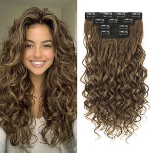 Curly Clip In Hair Extensions, 4PCS 16 Inch Light Brown, 18C184H009
